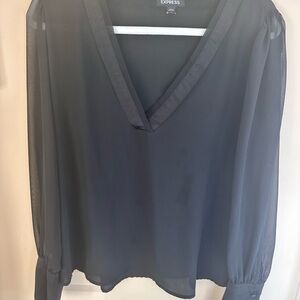 Express Women's Black Sheer V-Neck Top Size M